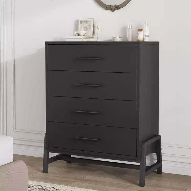 Dresser, 4 Drawer 38.6 Tall Chest of Drawers, Freestanding Wooden Storage for Bedroom, Black