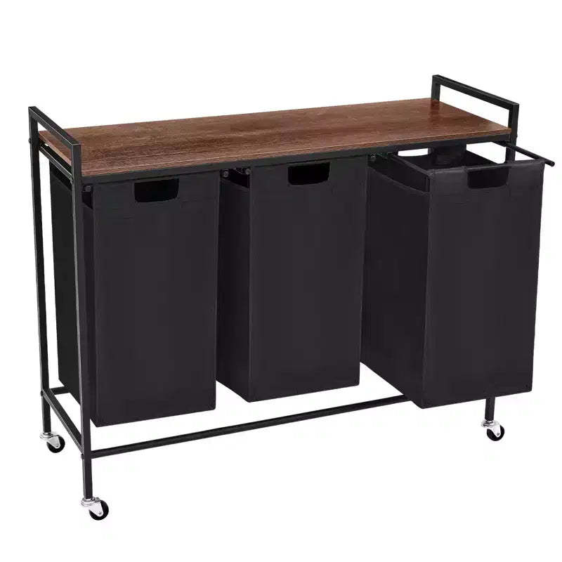 Narwey Laundry Sorter 3 Section, Rolling Laundry Hamper with Shelf, 3 Compartment Laundry Basket with Lid