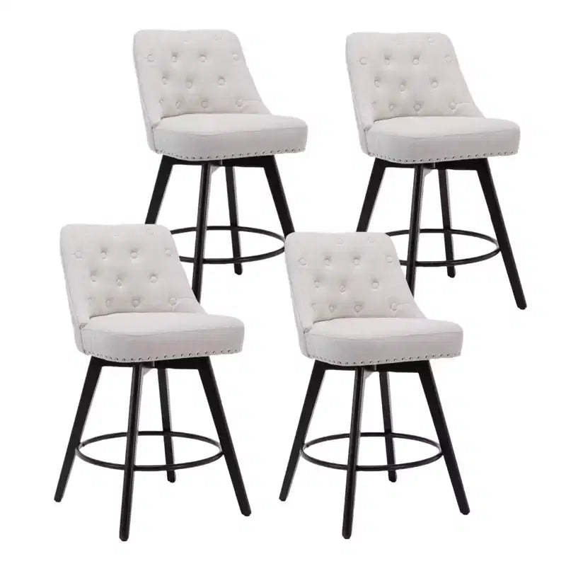 Bar Stools, Set of 4 Counter Height 26 in H Swivel Bar Stools with Back, Wood Legs Upholstered Linen Beige