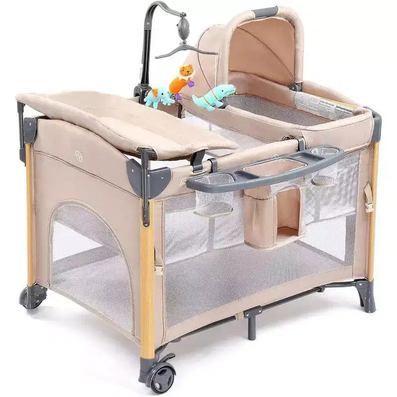 Karl Home 7 In 1 Bassinet Bedside Crib All In One Nursery Center in Beige With Changing Table