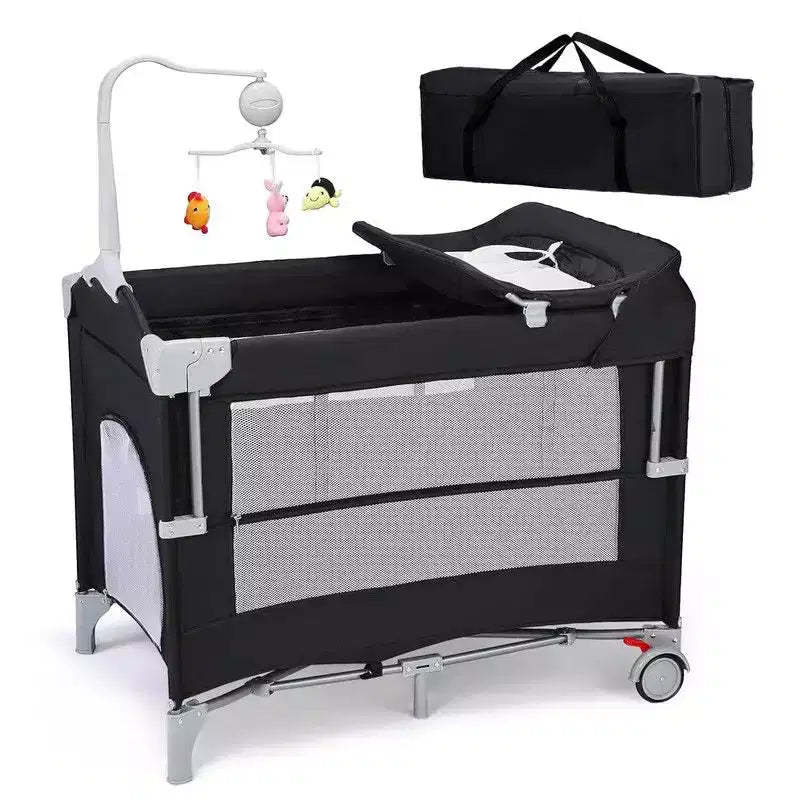 Karl Home 5 In 1 Baby Bedside Crib Sleeper in Black With Diaper Changing Table