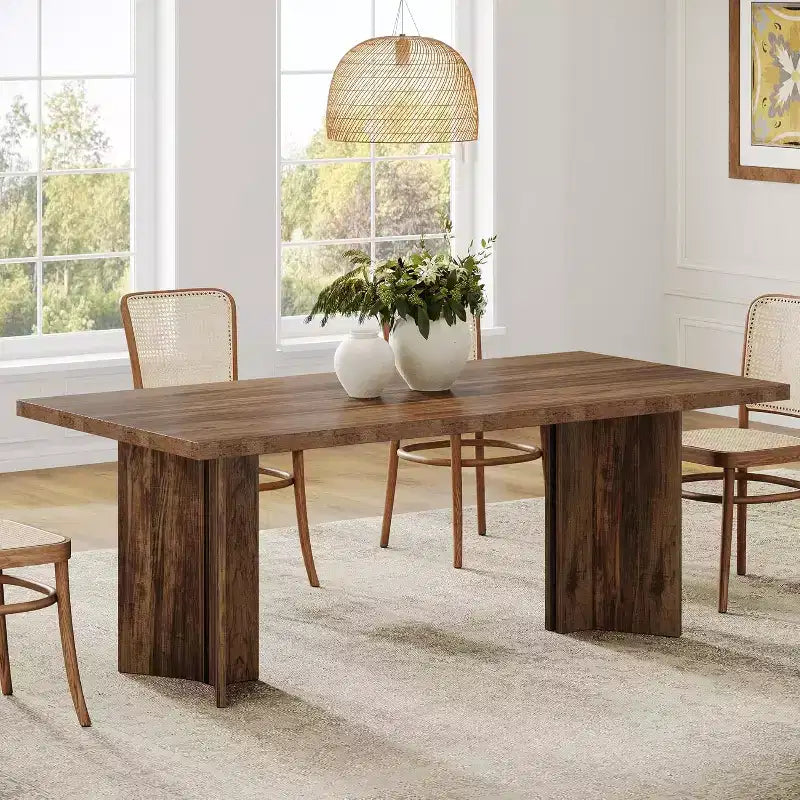 Lantine 63-Inch Farmhouse Dining Table for 4-6 People, Rectangle Wooden Kitchen Table with Heavy Duty Legs for Dining Room, Kitchen, Vintage Brown