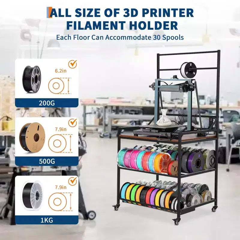 Upgraded 3-in-1 Dual 3D Printer Stand with Storage & Power Hub | Mobile Workstation for Organized Studio & Workshop | Ultimate 3D Printer Table