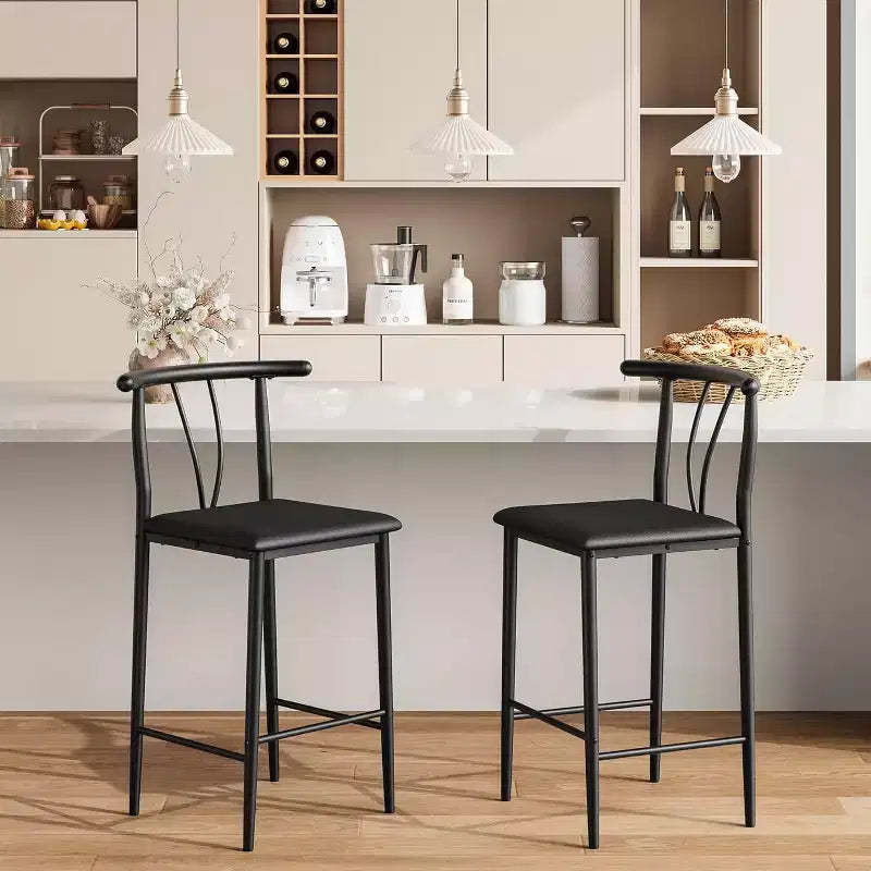 Modern Comfort Bar Stools Set of 2/ 4  25 Inch Counter Height Chairs with Backrest & Footrest, Upholstered Faux Leather, for Kitchen Island, Dining