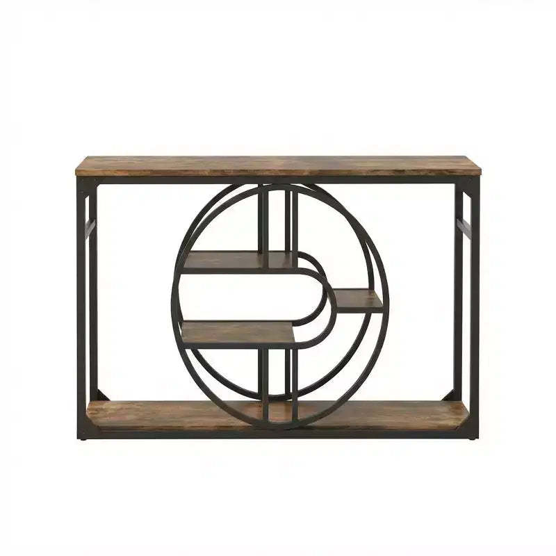 55 Entryway Console Table with 5-Tier Storage, Industrial Sofa Table with O-Shaped Metal Frame for Hallway & Living Room