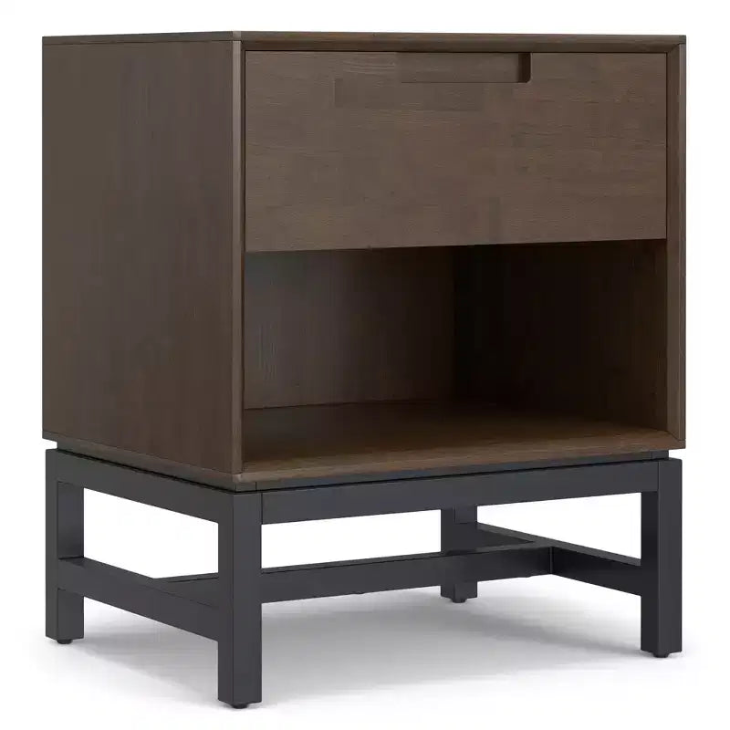 Devlin SOLID HARDWOOD 20 inch Wide Industrial Mid Century Nightstand in Walnut Brown