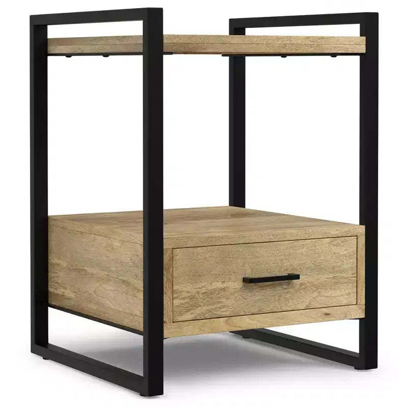 Lawson SOLID MANGO WOOD 22 inch Wide Modern Industrial Bedside Table in Natural