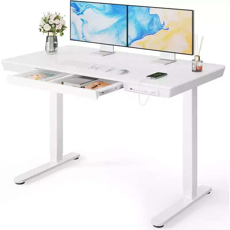 Marsail 48 x 24 inch Standing Desk with Drawer, Whole Piece Tabletop Electric Standing Desk, Height Adjustable Desk with USB Charging Ports