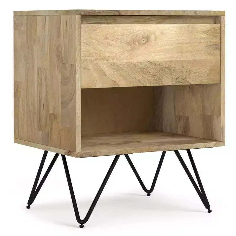 Moreno SOLID MANGO WOOD 20 inch Wide Modern Industrial Nightstand in Natural