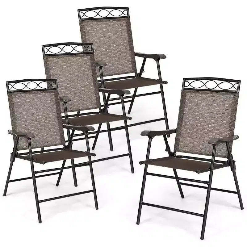 Gymax 2PC/4PC Foldable Patio Sling Chairs with Armrests - Portable Dining Chair Set