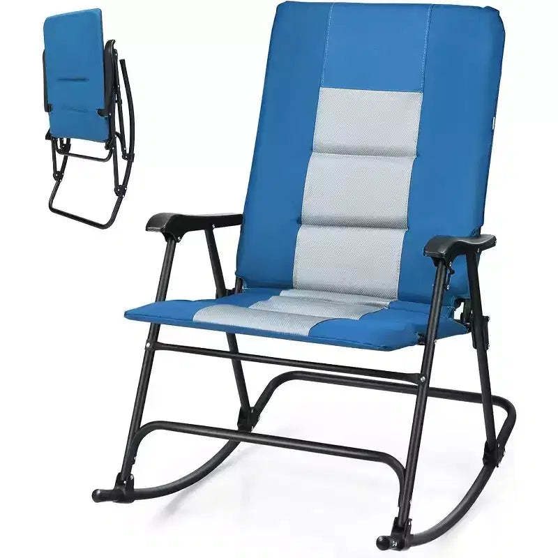 Gymax Large Foldable Rocking Chair with Metal Frame Armrests and Side Pocket for Outdoor Backyard Use