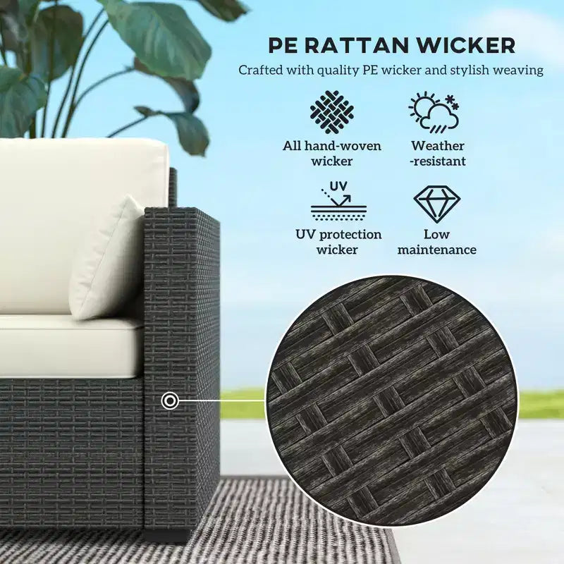 Patio Couch PE Wicker Deep Seating Outdoor Sofa with Removable Cushions, 3 Seater Rattan Sofa, Outdoor Furniture for Balcony, Deck, Garden