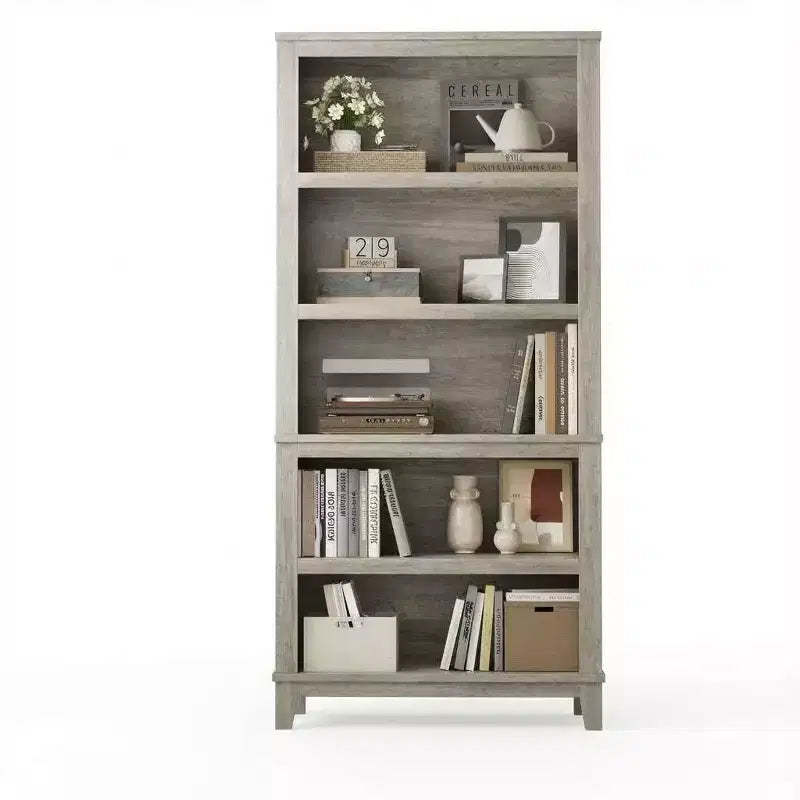 Set of 2 Tall Modern 5-Tier Bookcases  Narrow Bookshelves with Adjustable Shelves & Wooden Legs  Farmhouse Office Organizer
