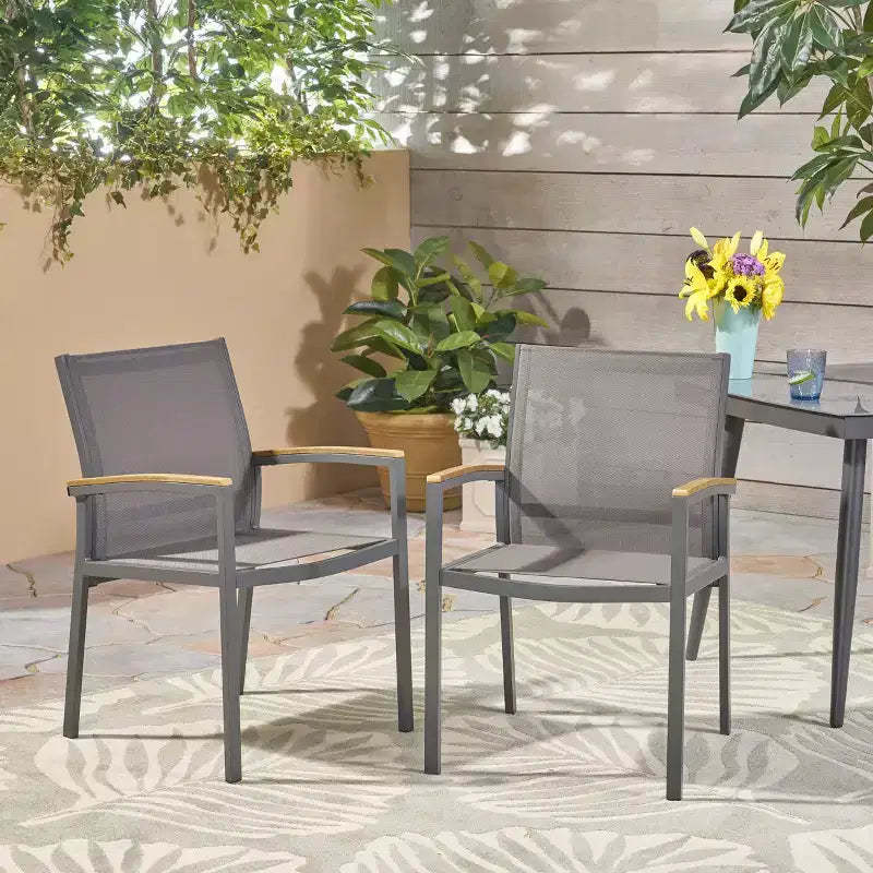 Set of 2 Outdoor Dining Chair Patio Accent Chair Aluminum Patio Seat Armchair, All-Weather Design, Gray - ModernLuxe