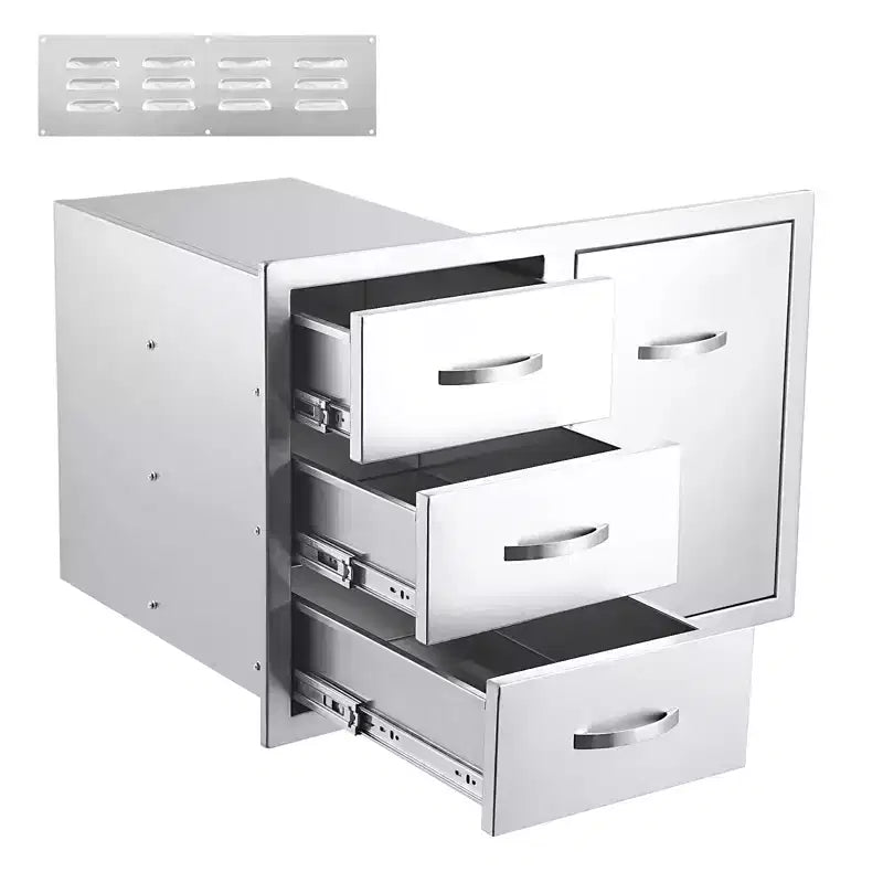 COZONY Stainless Steel Outdoor Kitchen Drawers Set, Waterproof Flush Mount Storage Cabinet for BBQ Grill Islands Patio Backyard
