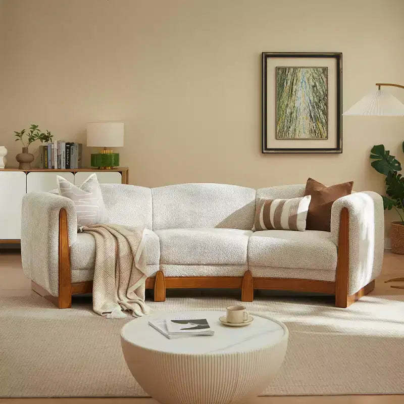 Christopher Knight Home Solara 106.5 Modern Curved Boucle Upholstered Sofa with Solid Wood Frame