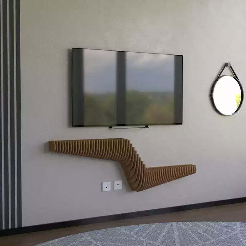 Wear Sierra BATAMEX Parametric 57 inch Floating Shelf TV Unit Modern Geometric Wooden Wall Piece Decor Natural Oak Color 3D Wavy Living Room Shelf