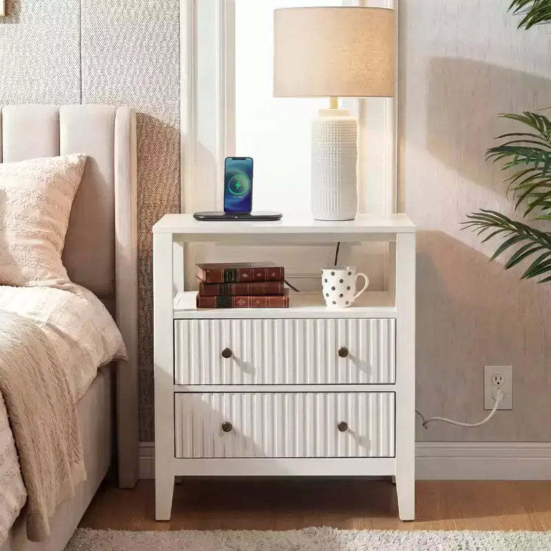 Fluted Nightstand with Charging Station