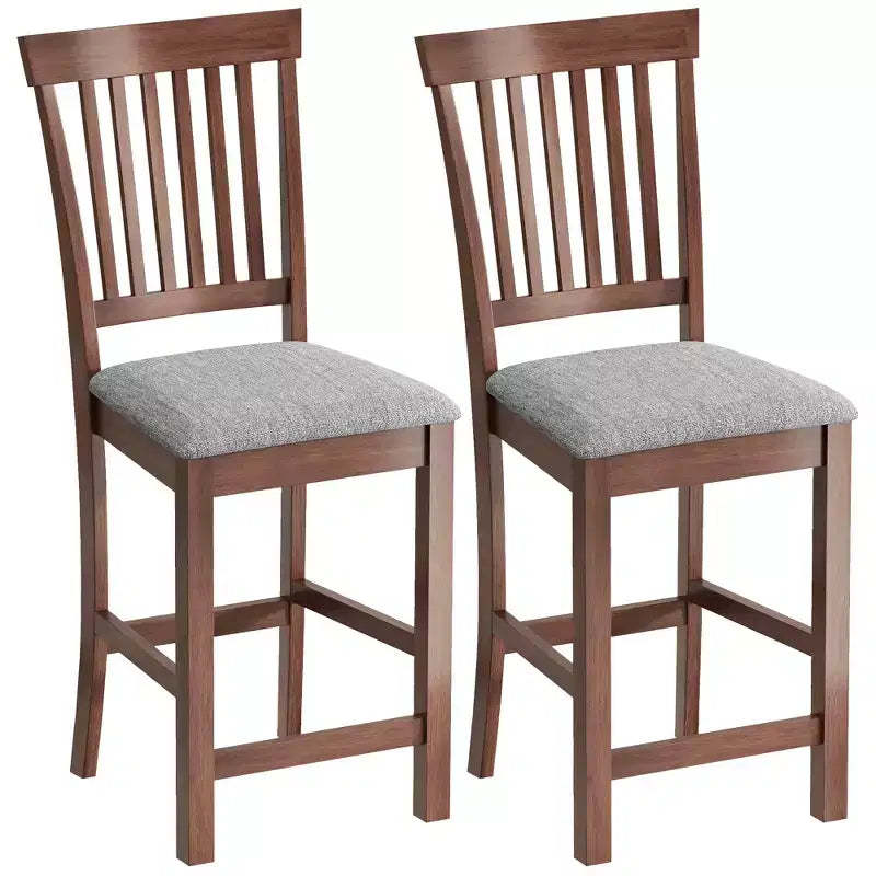 HOMCOM Bar Stools Set of 2, Modern Upholstered Barstools with High Back and Rubberwood Legs, Counter Height Kitchen Chairs, Gray and Dark Brown