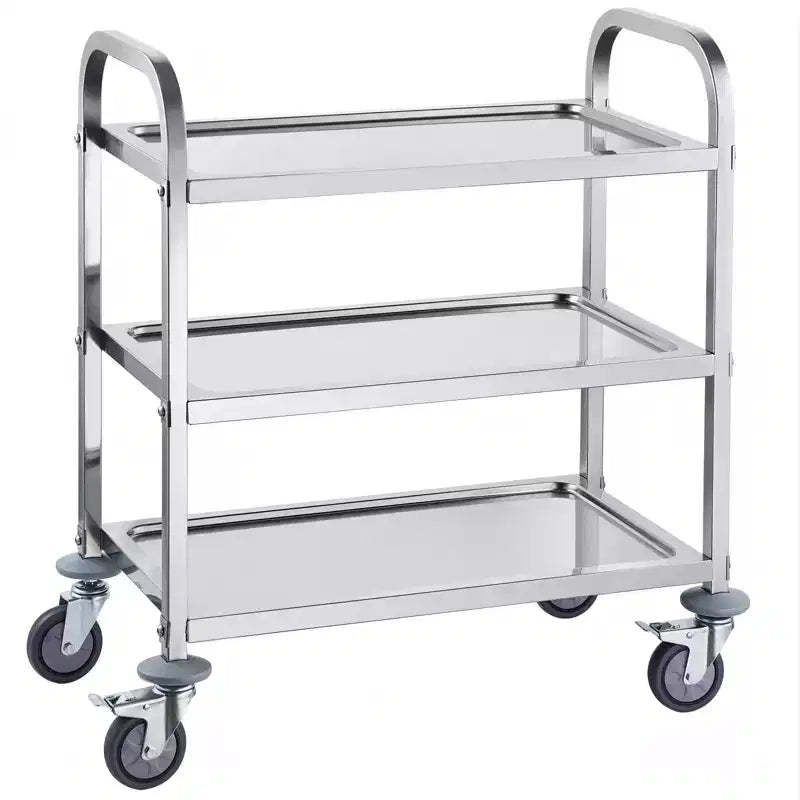 3-Tier Stainless Steel Utility Cart 400 lbs Capacity with Lockable Swivel Wheels