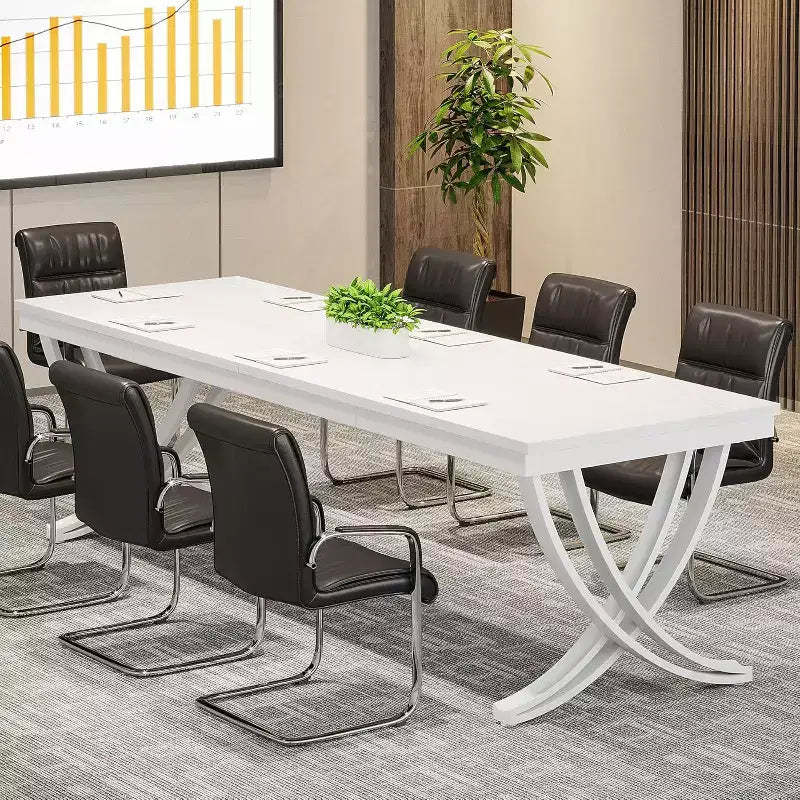 Lantine 78-Inch Conference Table for 6-8 People, Rectangular Seminar Table with Strong Metal Frame for Office Meeting Boardroom, White