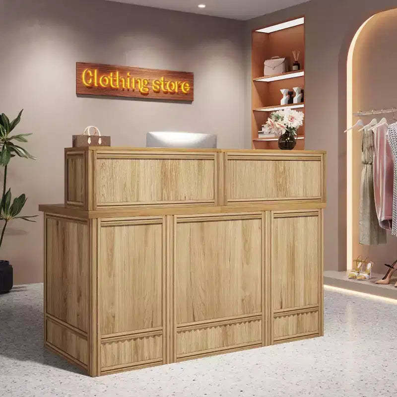 Lantine 57-Inch Reception Desk with Counter, Front Receptionist Checkout Counter for Office, Retail, Lobby, Beauty Salon, Oak