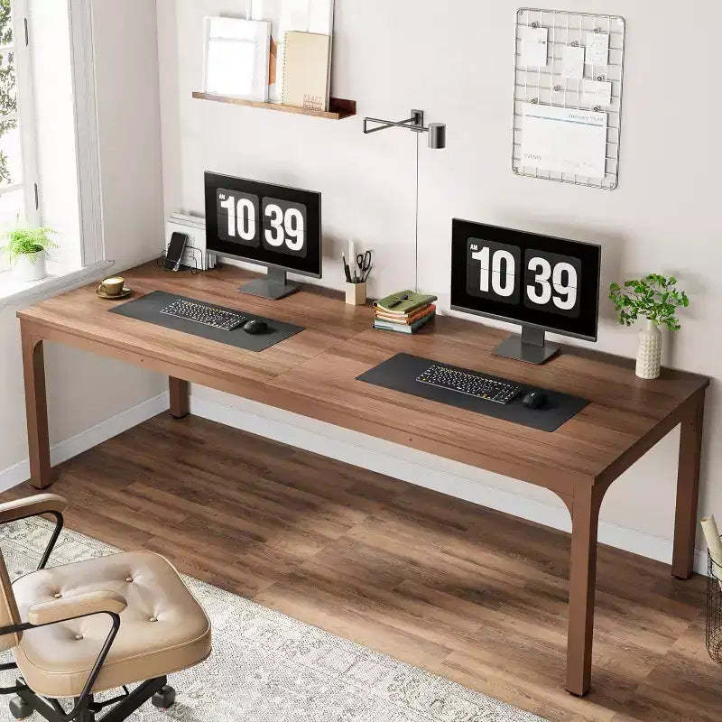 Lantine 78.7 Inches Extra Long Computer Desk, 2 Person Double Workstation for Home Office, Coffee Brown