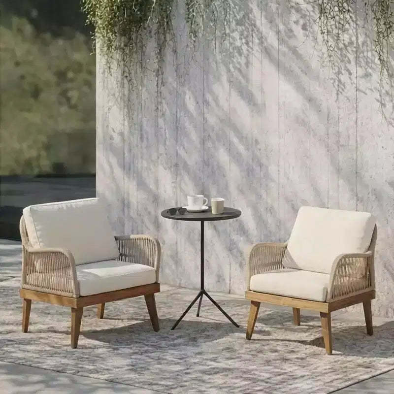Christopher Knight Home Matthieu Modern Acacia Wood Patio Club Chairs with Cushion and Rope Detail (Set of 2)