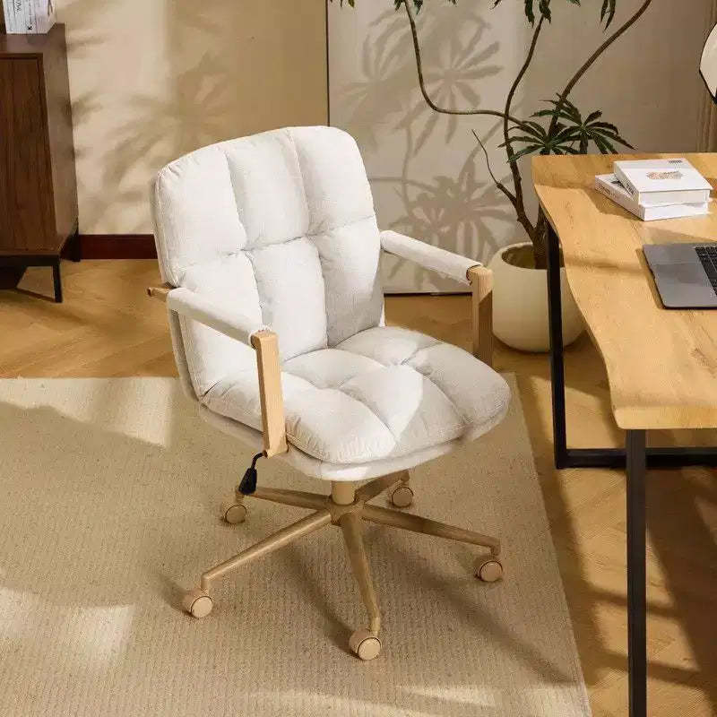 Karl Home Modern Upholstered Armchair Ergonomic Home Office Chair with Adjustable Height 360 Swivel Rolling Wheels Accent Vanity Chair