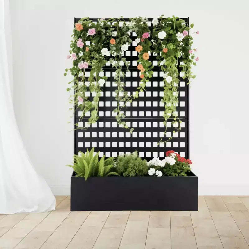 Raised Garden Bed with Trellis, Steel Vertical Gardening Planter Box Outdoor, Elevated for Vegetables Herbs Flowers