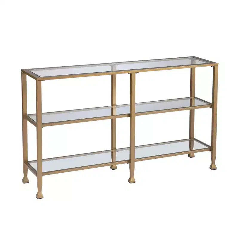 HomeRoots 49 Clear and Gold Glass Floor Shelf Console Table With Storage