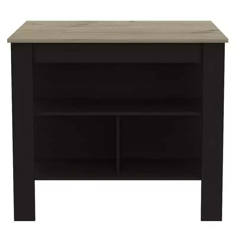 HomeRoots Black and Natural 41 Kitchen Island With Storage