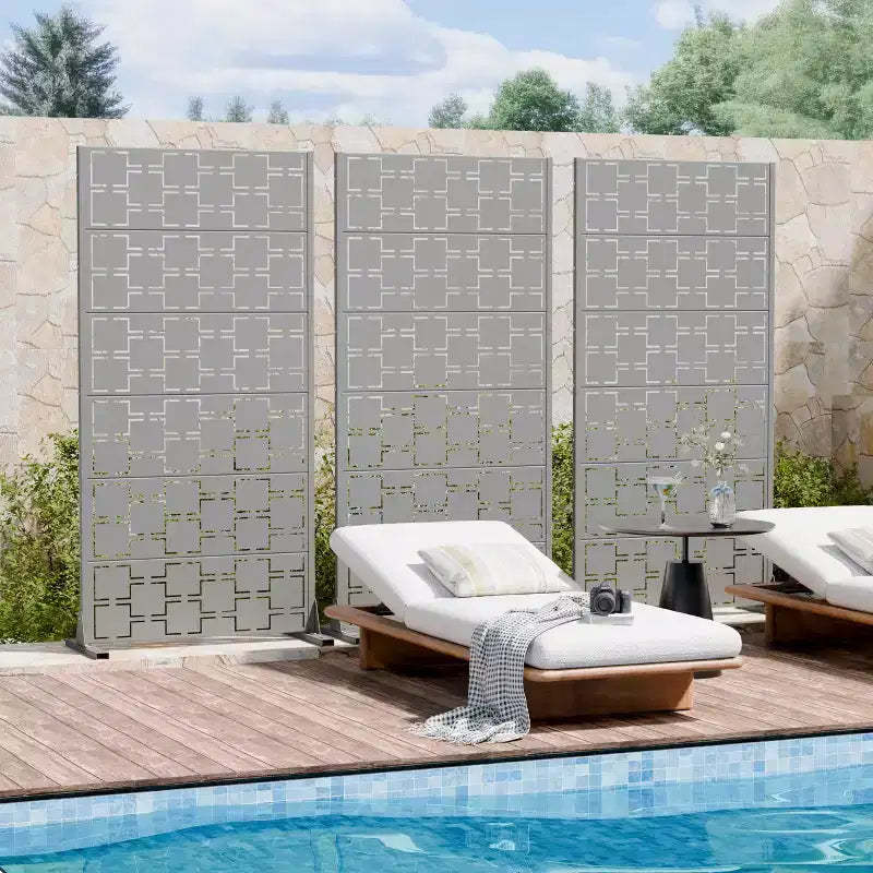 MAYEERTY Square 01 Gray Galvanized Steel Room Divider, 72x35x16, 6-Piece Double-Sided Decorative Screen
