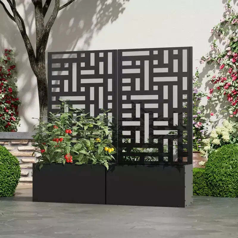 MAYEERTY Black Wrought Iron Planter with Trellis (Street Style), 47x24x12, Compact Outdoor Garden Planter