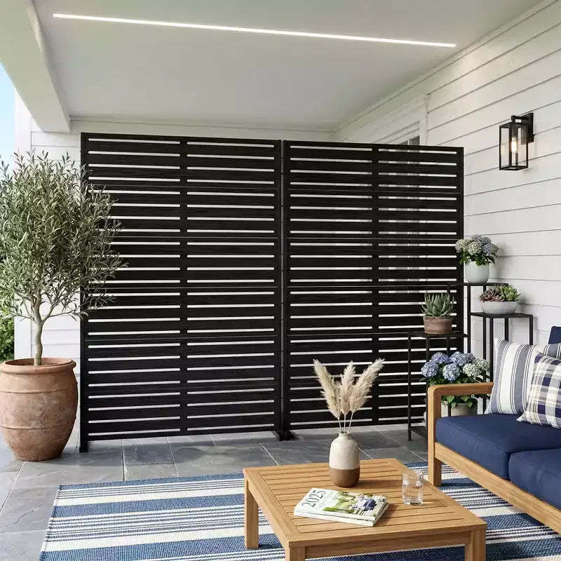 MAYEERTY Classic Louvered Black HDPE Room Divider, 72x47x16, 6-Piece Weather Resistant Outdoor Screen
