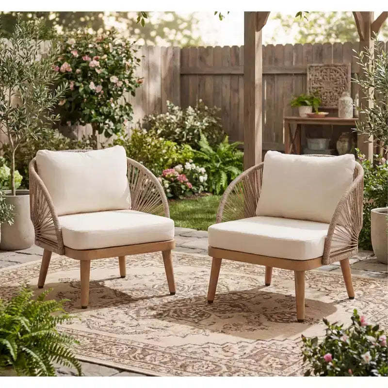Christopher Knight Home Rheba Outdoor Acacia Wood Curved Tub Club Chair with Rope Accents