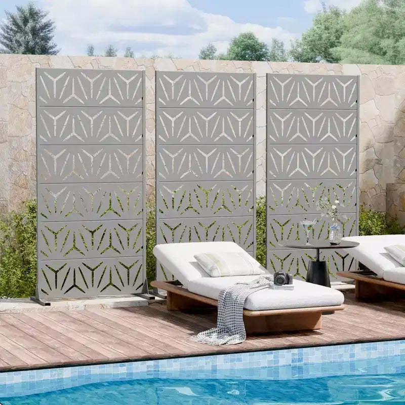 MAYEERTY Star 01 Gray Galvanized Steel Room Divider, 72x35x16, 6-Piece Home Patio Privacy Screen