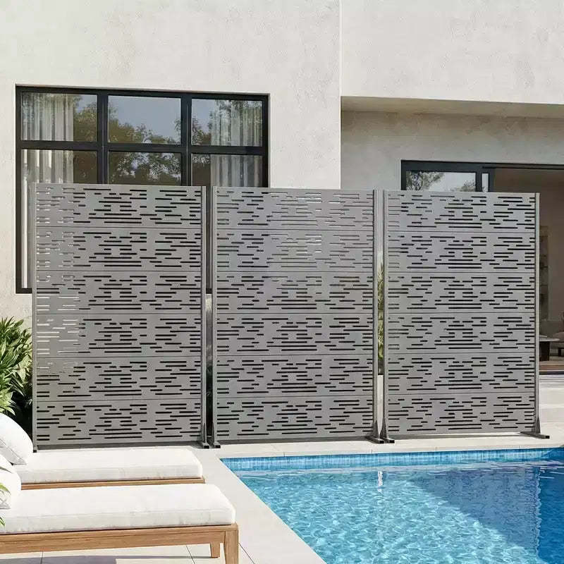 MAYEERTY Godfrey Light & Shadow B Gray Galvanized Steel Room Divider, 72x47x16, 6-Piece Double-Sided Privacy Screen