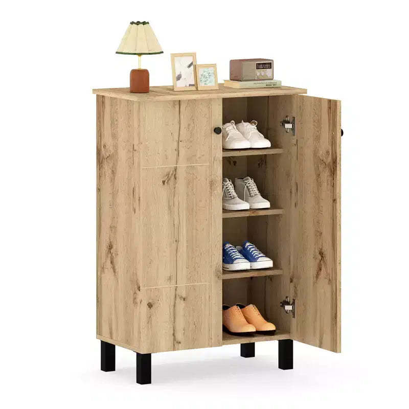 Costway Shoe Storage Cabinet 4-Tier Shoe Organizer w/ Removable Shelves & 2 Doors