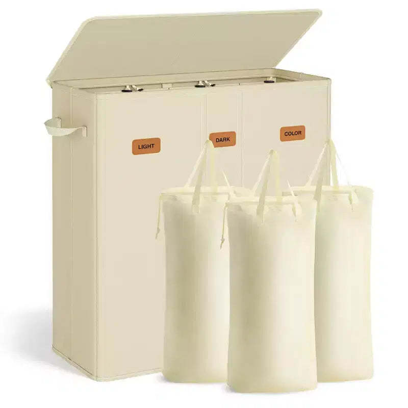 SONGMICS 42.2 Gallon (160 L) Laundry Hamper, 3-Compartment Laundry Basket Sorter with Lid, Labels, Removable Liner Bags, for Bedroom