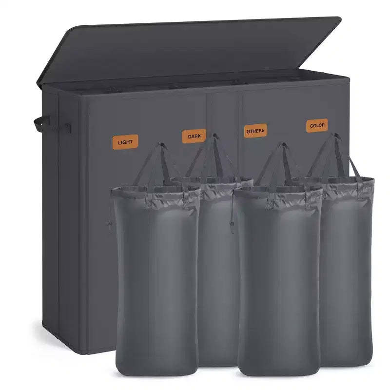 SONGMICS 55.4 Gallon (210 L) Laundry Hamper, 4-Compartment Laundry Basket Sorter with Lid, Labels, Removable Liner Bags, for Bedroom