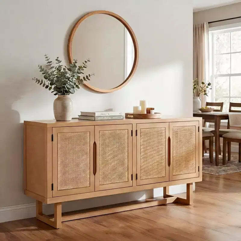 Christopher Knight Home Larkspur Modern 4-Door Acacia Wood and Cane Sideboard Cabinet