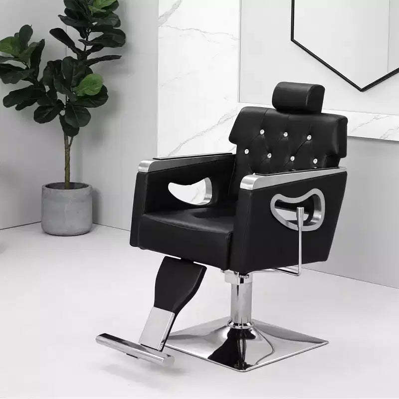 Reclining Barber Chair, Salon Lounge Chair, Adjustable Height, 360 Swivel, Adjustable Headrest and Footrest, Metal Base, for Home