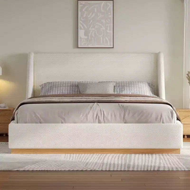 Christopher Knight Home Marje Modern Rubber Wood Upholstered Platform Bed with Wingback Design