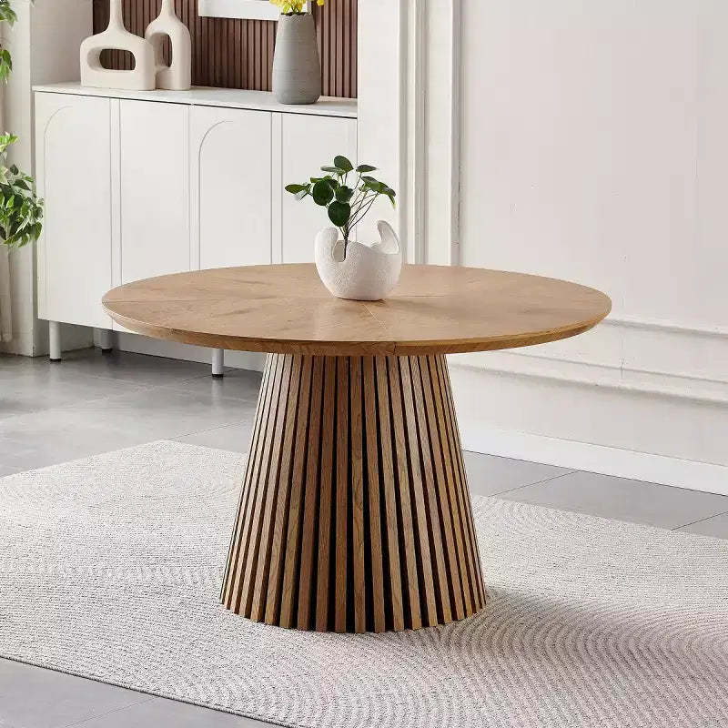 47 Modern Round Pedestal Dining Table for 4, Multi-Functional Kitchen Table, Coffee Table, or Accent Table with Slatted Base-Panipeachy