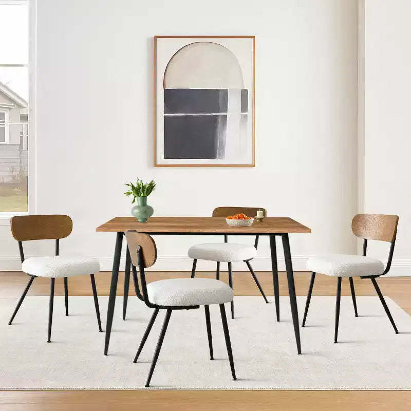 5-Piece Dining Table Set with Boucle Upholstered Chairs, 47 Compact Wood-Look Table and 4 Comfy Modern Dining Chairs - Panipeachy