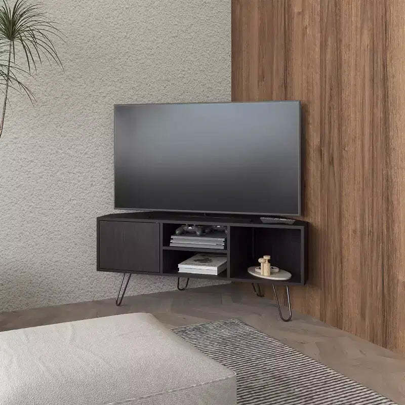 JVNOXK 65 Inch Modern TV Stand with Doors and Open Storage Space, Scratch-Resistant Surface, Equipped with Elegant Hairpin Legs, Brown