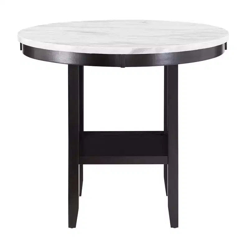 Banforth White Faux Marble Round Table - Espresso/White Marble - iNSPIRE Q