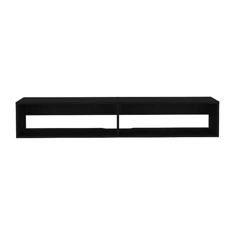 JVNOXK 59 Inch Modern Floating TV Stand, Fits TVs Up to 60 Inches and Below, for Living Room, with 2-Tier Shelves, Wooden with Cable Holes, Black
