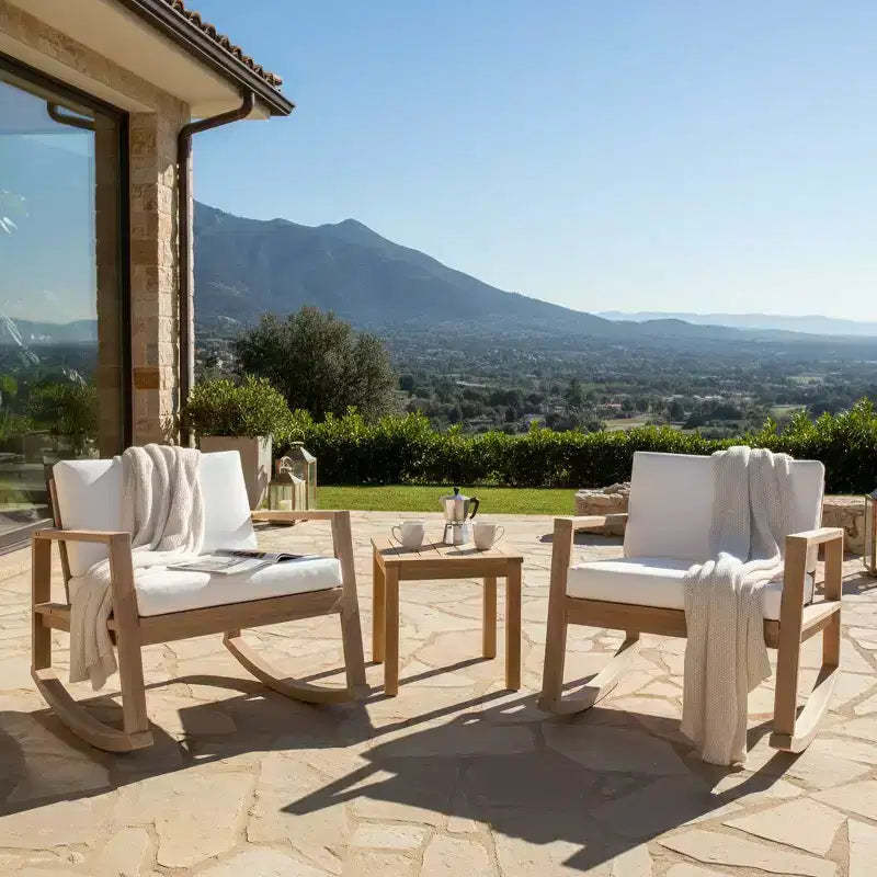 Christopher Knight Home Stphanie Patio Modern Nordic Acacia Wood Rocking Chair with Cushions